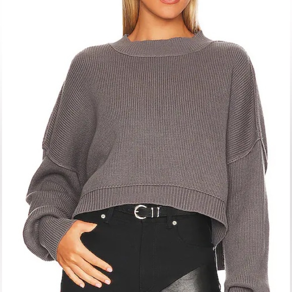 Free People Easy Street Crop Sweater in Lead